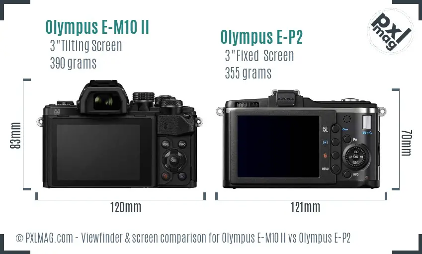 Olympus E-M10 II vs Olympus E-P2 Screen and Viewfinder comparison