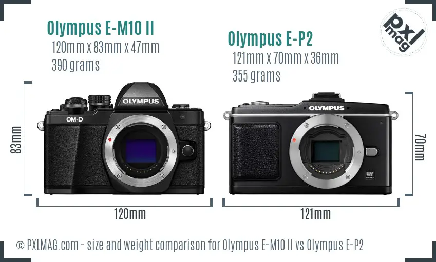Olympus E-M10 II vs Olympus E-P2 size comparison