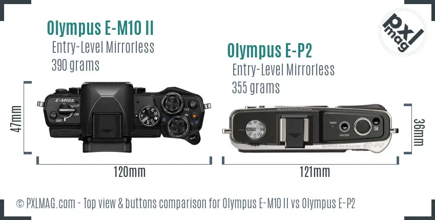 Olympus E-M10 II vs Olympus E-P2 top view buttons comparison