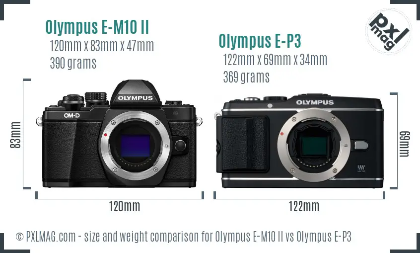 Olympus E-M10 II vs Olympus E-P3 size comparison