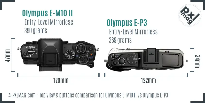Olympus E-M10 II vs Olympus E-P3 top view buttons comparison