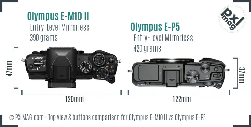 Olympus E-M10 II vs Olympus E-P5 top view buttons comparison