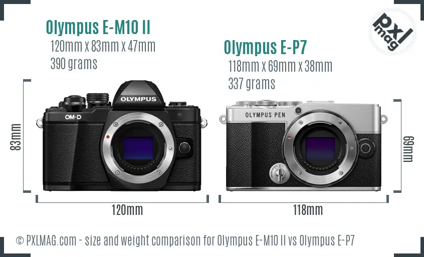 Olympus E-M10 II vs Olympus E-P7 size comparison