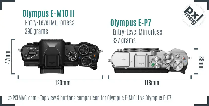 Olympus E-M10 II vs Olympus E-P7 top view buttons comparison