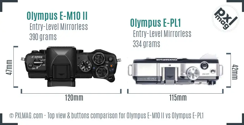 Olympus E-M10 II vs Olympus E-PL1 top view buttons comparison