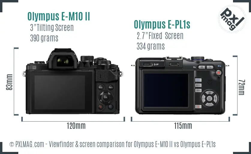 Olympus E-M10 II vs Olympus E-PL1s Screen and Viewfinder comparison