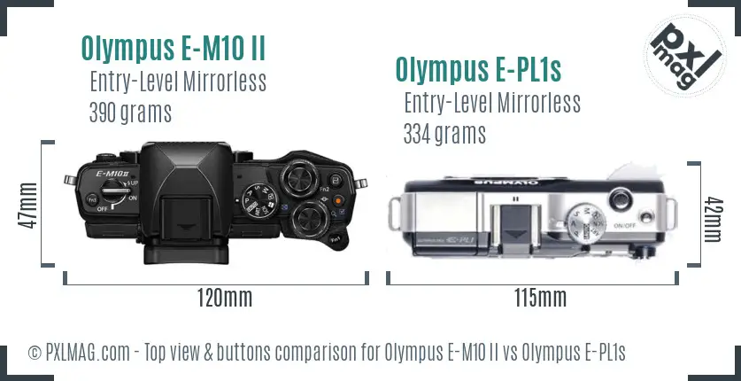 Olympus E-M10 II vs Olympus E-PL1s top view buttons comparison