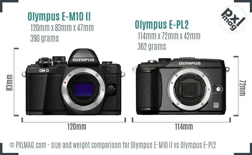 Olympus E-M10 II vs Olympus E-PL2 size comparison