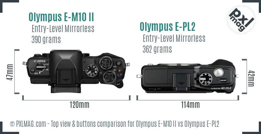 Olympus E-M10 II vs Olympus E-PL2 top view buttons comparison