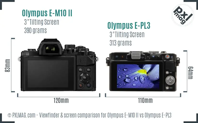 Olympus E-M10 II vs Olympus E-PL3 Screen and Viewfinder comparison