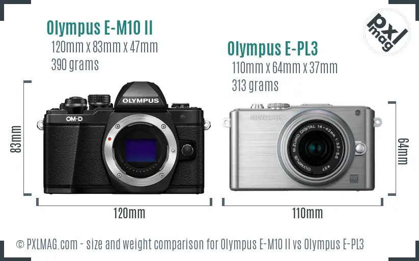 Olympus E-M10 II vs Olympus E-PL3 size comparison