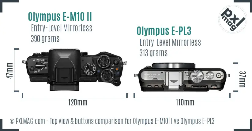 Olympus E-M10 II vs Olympus E-PL3 top view buttons comparison