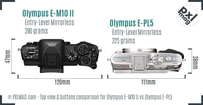 Olympus E-M10 II vs Olympus E-PL5 top view buttons comparison