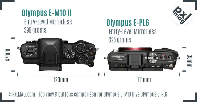 Olympus E-M10 II vs Olympus E-PL6 top view buttons comparison