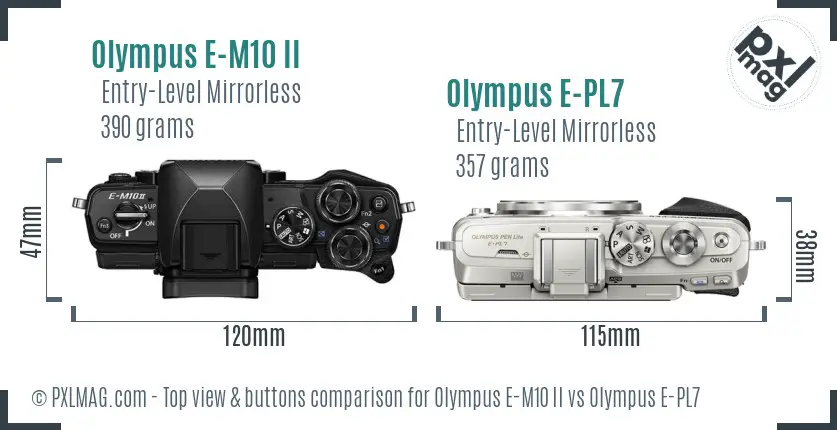 Olympus E-M10 II vs Olympus E-PL7 top view buttons comparison
