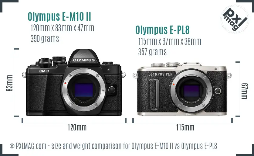 Olympus E-M10 II vs Olympus E-PL8 size comparison