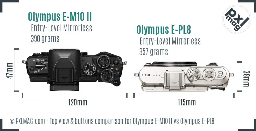 Olympus E-M10 II vs Olympus E-PL8 top view buttons comparison