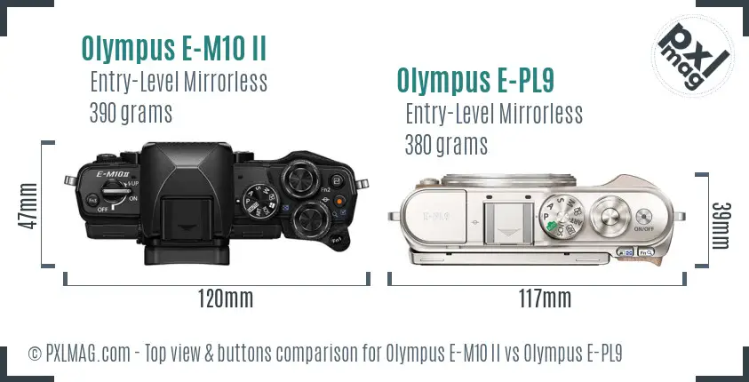 Olympus E-M10 II vs Olympus E-PL9 top view buttons comparison