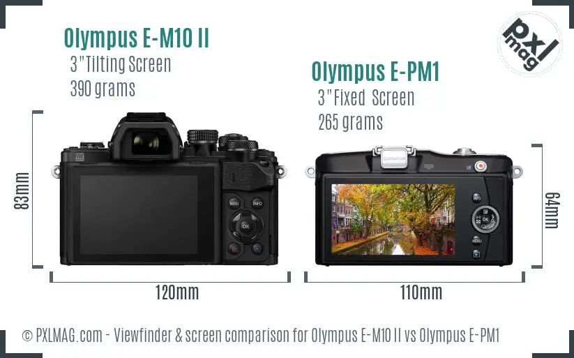 Olympus E-M10 II vs Olympus E-PM1 Screen and Viewfinder comparison