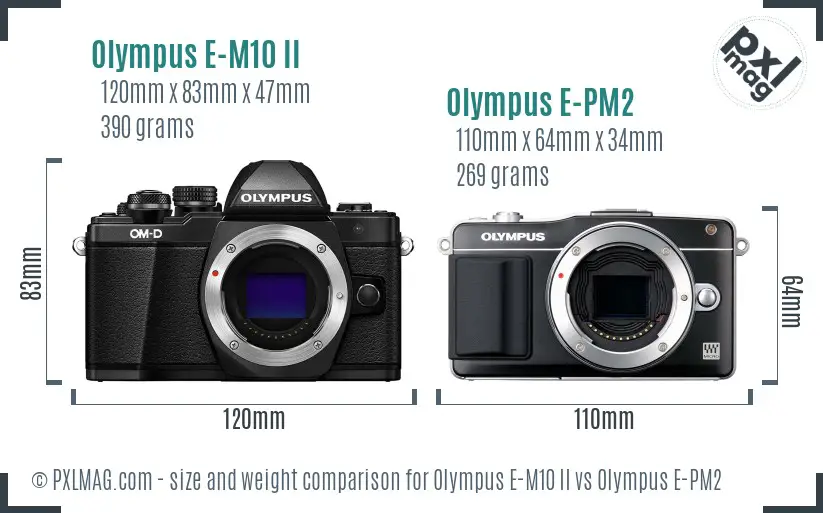 Olympus E-M10 II vs Olympus E-PM2 size comparison