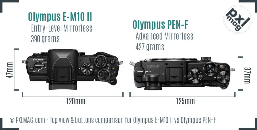 Olympus E-M10 II vs Olympus PEN-F top view buttons comparison