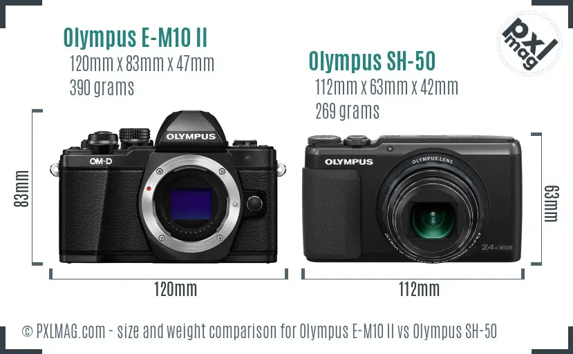 Olympus E-M10 II vs Olympus SH-50 size comparison