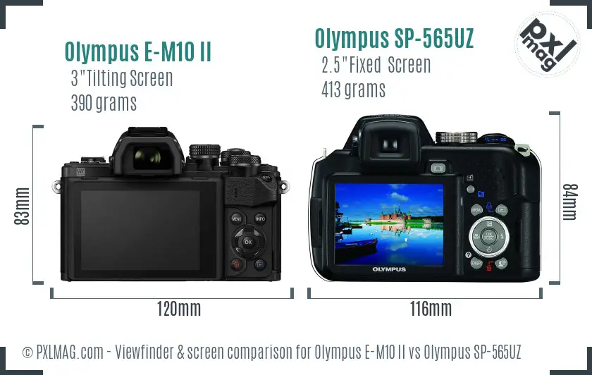 Olympus E-M10 II vs Olympus SP-565UZ Screen and Viewfinder comparison