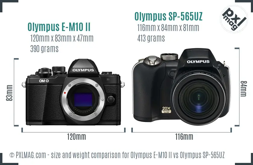 Olympus E-M10 II vs Olympus SP-565UZ size comparison