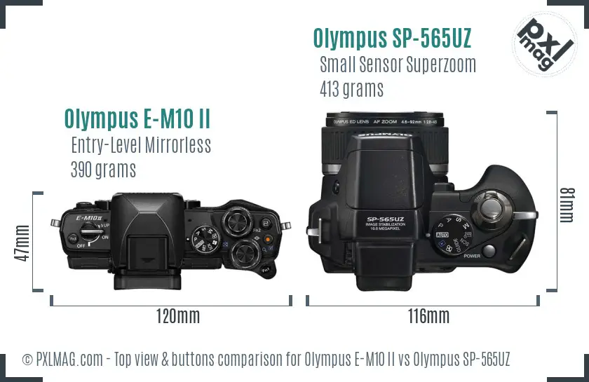 Olympus E-M10 II vs Olympus SP-565UZ top view buttons comparison