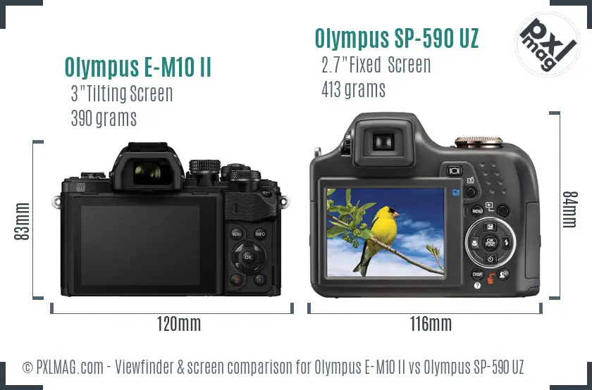Olympus E-M10 II vs Olympus SP-590 UZ Screen and Viewfinder comparison