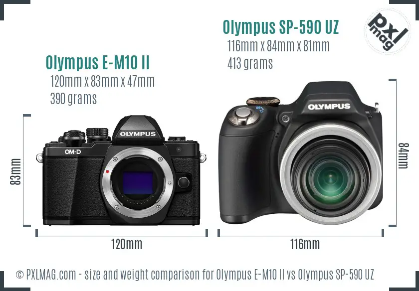 Olympus E-M10 II vs Olympus SP-590 UZ size comparison