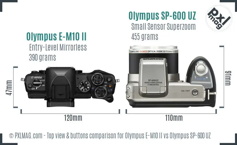 Olympus E-M10 II vs Olympus SP-600 UZ top view buttons comparison