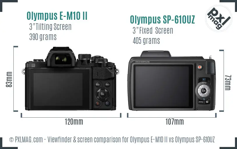 Olympus E-M10 II vs Olympus SP-610UZ Screen and Viewfinder comparison