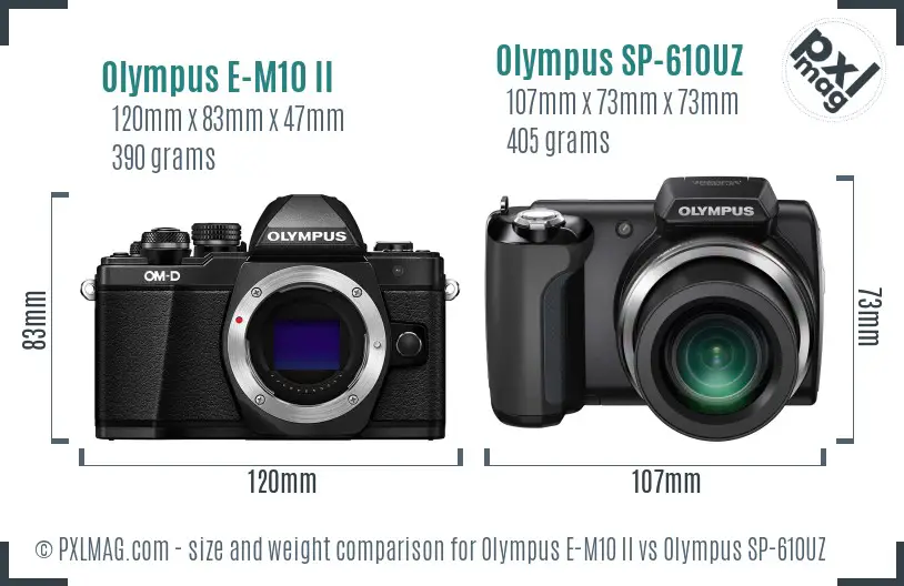 Olympus E-M10 II vs Olympus SP-610UZ size comparison
