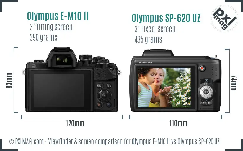 Olympus E-M10 II vs Olympus SP-620 UZ Screen and Viewfinder comparison