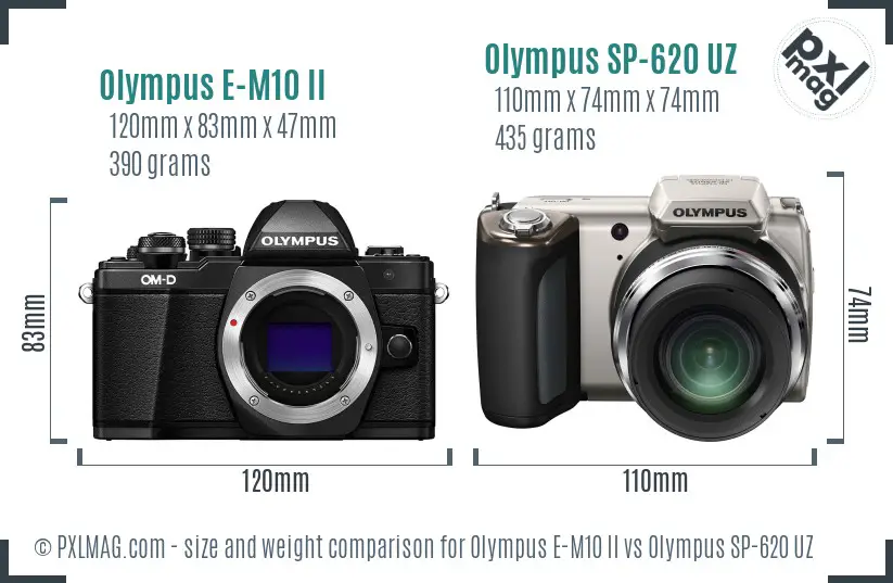 Olympus E-M10 II vs Olympus SP-620 UZ size comparison