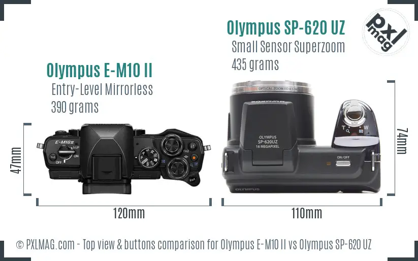 Olympus E-M10 II vs Olympus SP-620 UZ top view buttons comparison