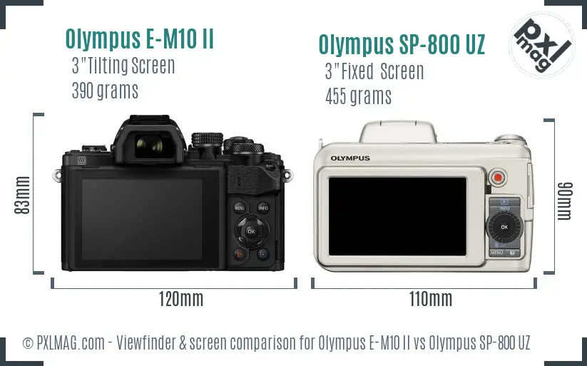 Olympus E-M10 II vs Olympus SP-800 UZ Screen and Viewfinder comparison