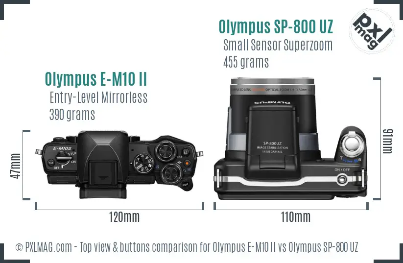 Olympus E-M10 II vs Olympus SP-800 UZ top view buttons comparison