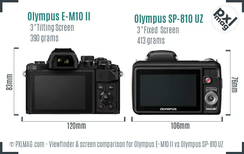 Olympus E-M10 II vs Olympus SP-810 UZ Screen and Viewfinder comparison