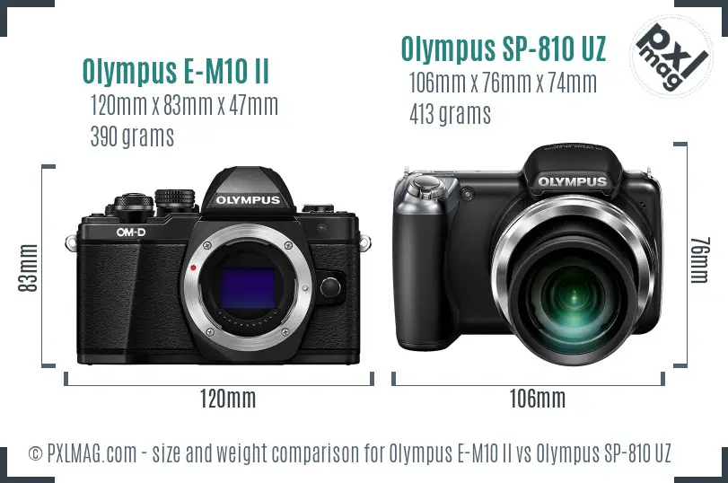Olympus E-M10 II vs Olympus SP-810 UZ size comparison
