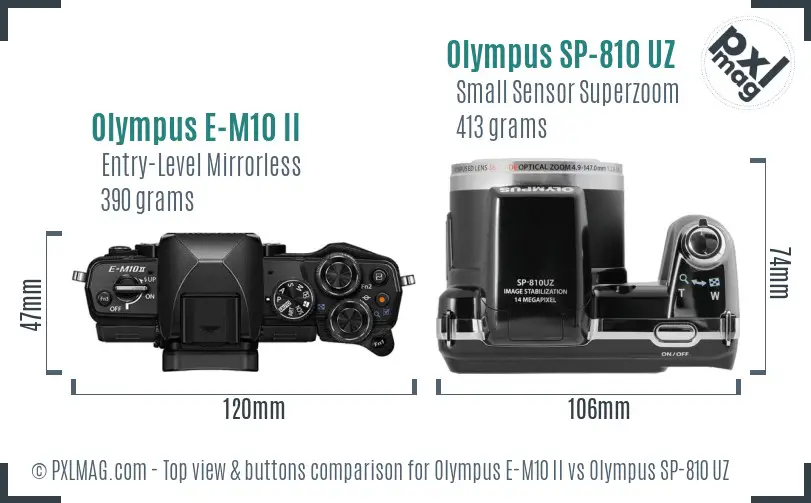 Olympus E-M10 II vs Olympus SP-810 UZ top view buttons comparison