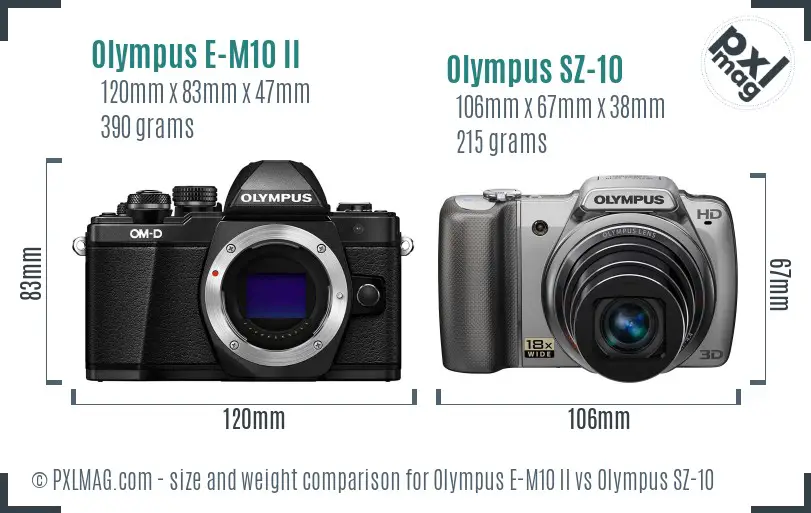 Olympus E-M10 II vs Olympus SZ-10 size comparison