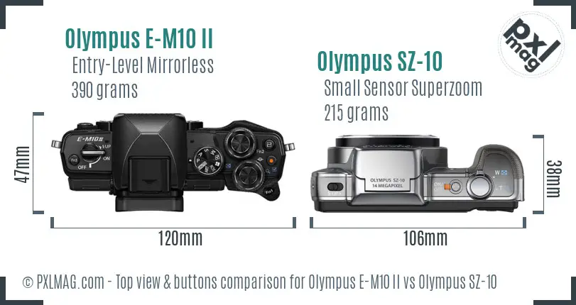 Olympus E-M10 II vs Olympus SZ-10 top view buttons comparison