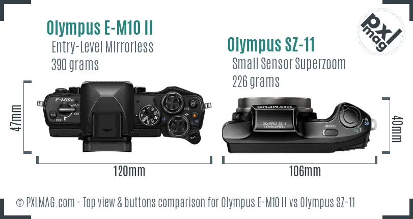 Olympus E-M10 II vs Olympus SZ-11 top view buttons comparison