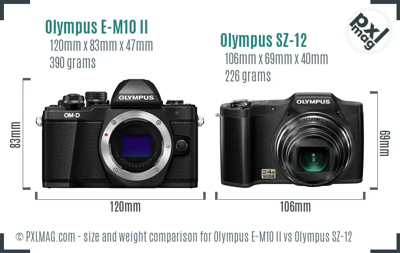 Olympus E-M10 II vs Olympus SZ-12 size comparison