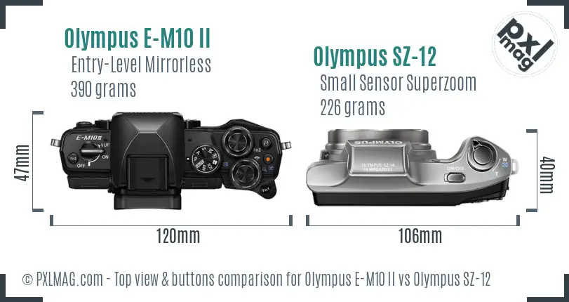 Olympus E-M10 II vs Olympus SZ-12 top view buttons comparison