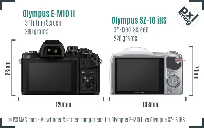 Olympus E-M10 II vs Olympus SZ-16 iHS Screen and Viewfinder comparison