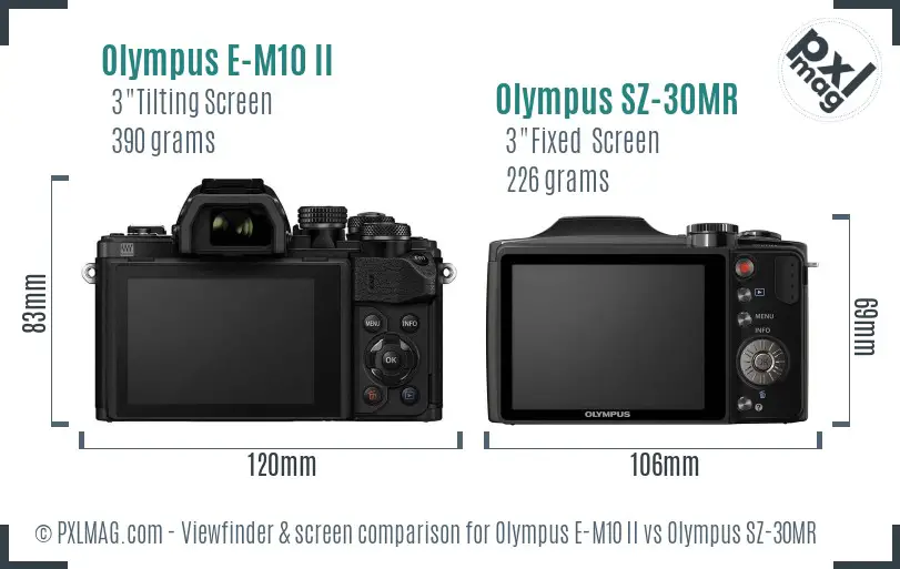Olympus E-M10 II vs Olympus SZ-30MR Screen and Viewfinder comparison