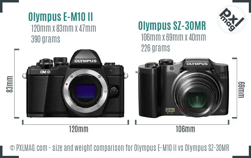 Olympus E-M10 II vs Olympus SZ-30MR size comparison